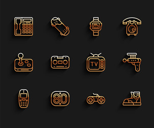 Set line old mobile phone 80s retro telephone vector