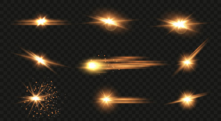 set of flashes lights and sparks abstract golden vector image