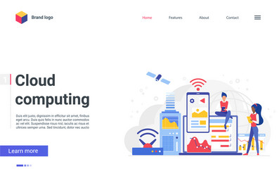 Cloud computing network concept landing page user vector