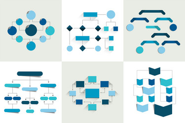 flowcharts set 6 flow charts schemes diagrams vector