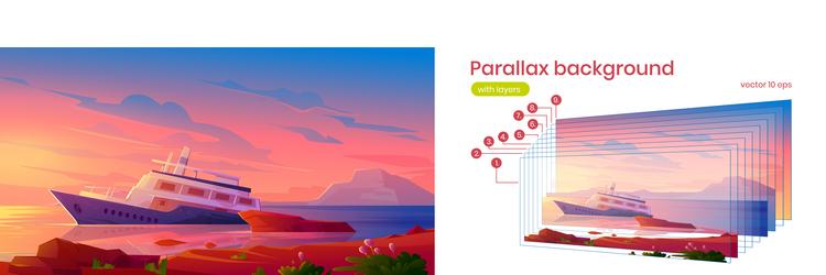 parallax background sunken cruise ship in ocean vector image