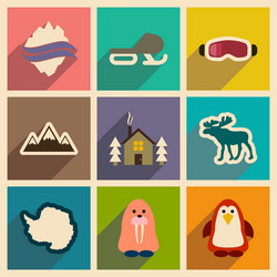 set of flat web icons with long shadow arctic vector image