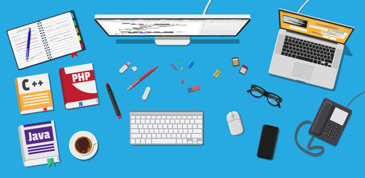 workplace of programmer or coder vector image