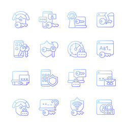 Password management gradient linear icons set vector