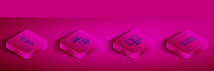 set isometric line undefined key digital door vector image