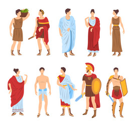 cartoon color characters ancient rome people set vector