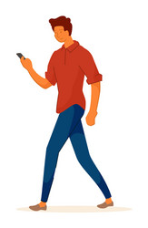 Young man walking back view isolated Royalty Free Vector