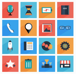 flat media and office icons with long shadow seo vector image