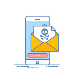 Back malware notification in email on mobile phone vector