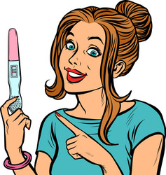 Joy happiness woman two strips pregnancy test vector