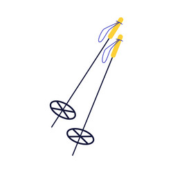 Flat ski sticks with yellow handles icon vector