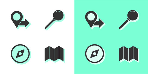 set folded map location compass and push pin vector image