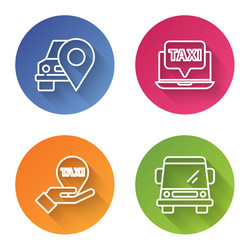 set line map pointer with taxi laptop call vector image