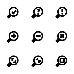 black magnifying glass icons set vector