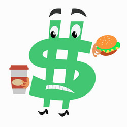 Character dollar sign with hamburger and cup vector