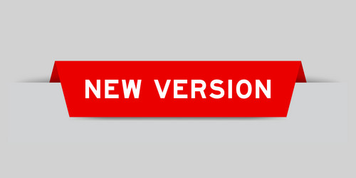 Red color inserted label with word new version vector