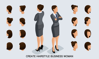 isometric set business women and hairstyles vector