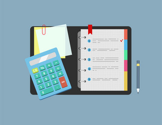 calculator notepad note paper and pencil lie vector image
