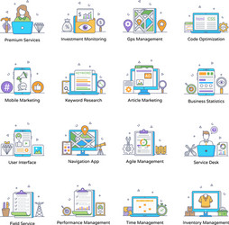 operations and business management flat line icons vector image