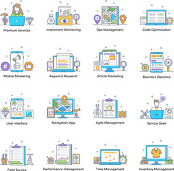 Operations and business management flat line icons vector