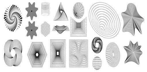 geometric wireframe shapes and grids in dark color vector image
