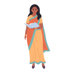 indian woman with book school teacher librarian vector