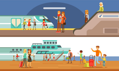 People using public transport set passengers vector