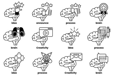 set of in the concept brain and things line vector image