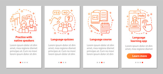 Language learning onboarding mobile app page vector