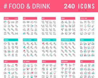 collection linear icons food and drinks vector