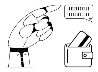 robotic hand pointing towards wallet with binary vector image