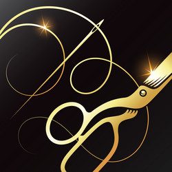 Scissors and golden needle thread Royalty Free Vector Image