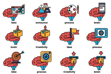 set of in the concept brain and things line vector image