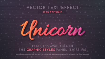 unicorn editable text effect graphic style vector image