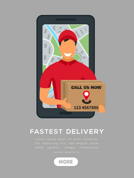 Fast online delivery service with mobile app man vector