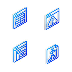 set isometric line browser with exclamation mark vector image