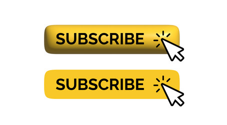set of two yellow subscribe buttons one with 3d vector image