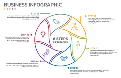 visual data presentation cycle diagram with 6 vector image