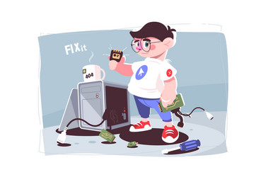 IT Technician Fixing Computer vector image
