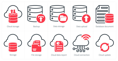 a set of 5 seo icons as cloud storage backup data vector image