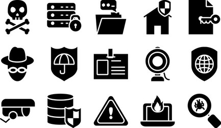 icon set hacker and cyber security silhouette vector image