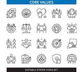 core values editable stroke icon set vector image