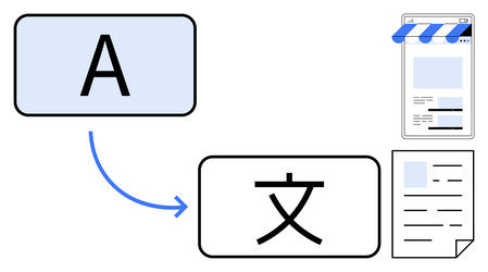 language translation process with text conversion vector image