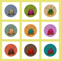 flat icons set of volcano mountain top exploding vector image