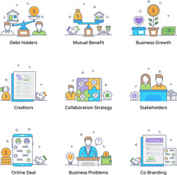 Business contracts flat outline icons vector