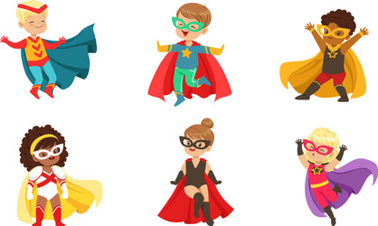 kid superheroes collection cute happy boys Vector Image