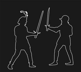 knights in armor with sword fight line Vector Image