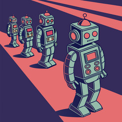 retro futuristic robots in repeating rows vector image