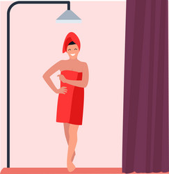 A woman taking shower in bathroom vector