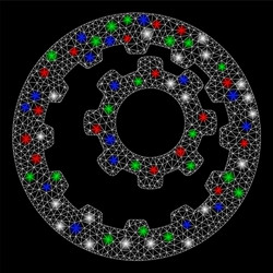 bright mesh wire frame internal gears with flare vector image